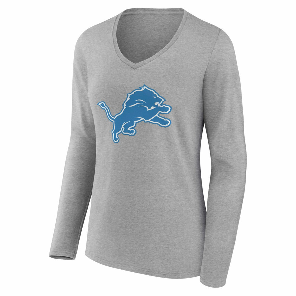 Detroit Lions Women's Team Authentic Personalized Name & Number Long Sleeve V-Neck T-Shirt Gray