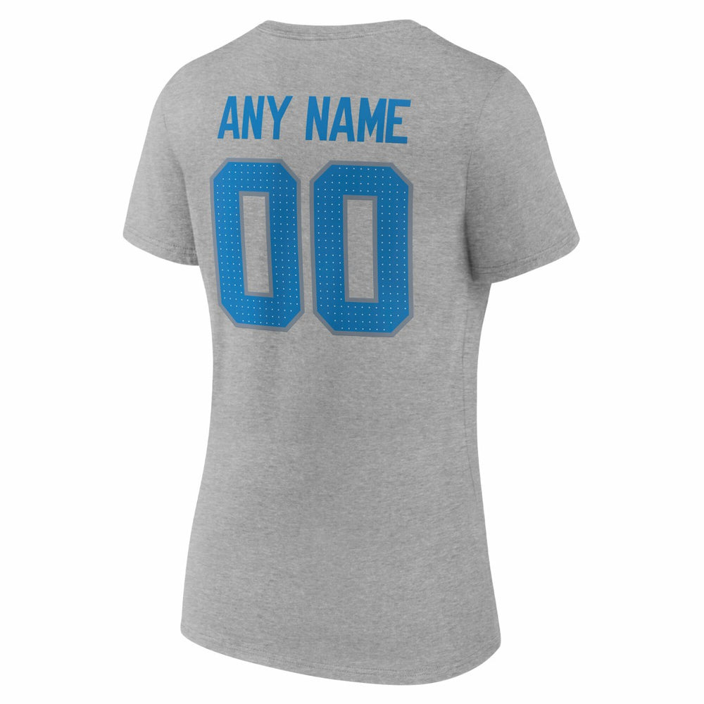 Detroit Lions Women's Team Authentic Personalized Name & Number V-Neck T-Shirt Gray