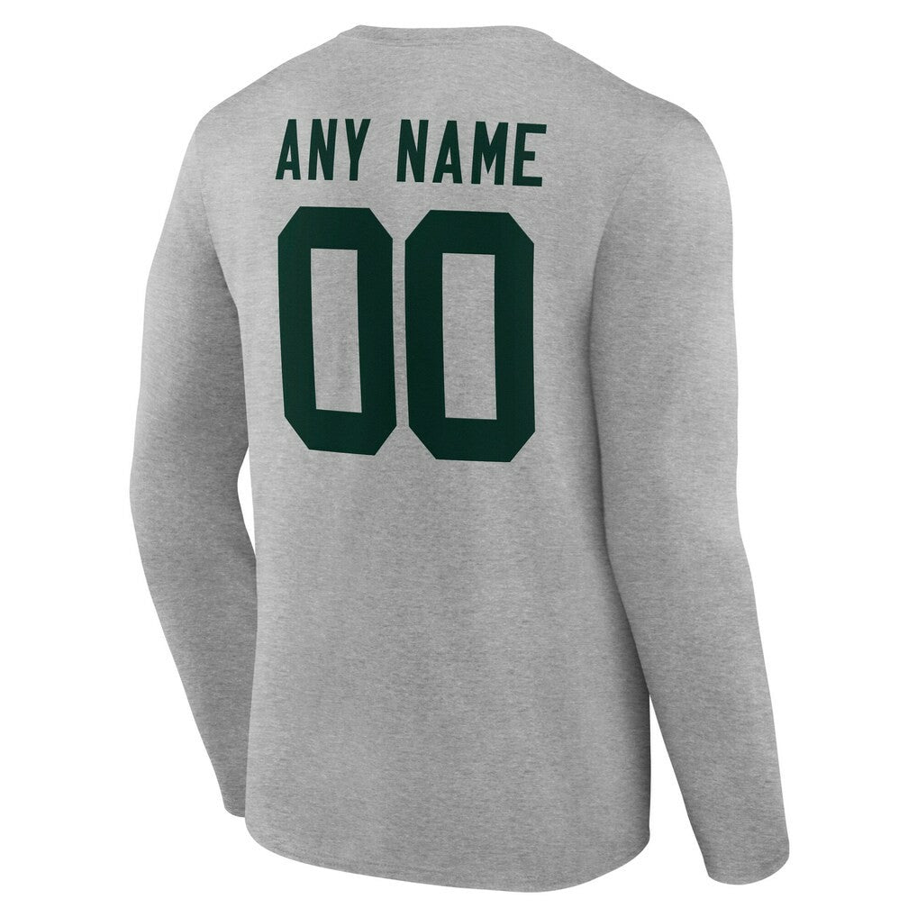 Green Bay Packers Team Authentic Personalized Name & Number Long Sleeve T-Shirt Gray