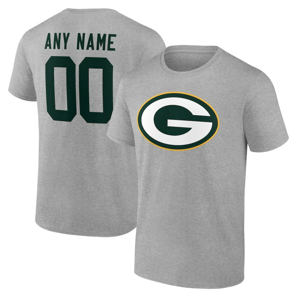 Green Bay Packers Team Authentic Personalized Name & Number T-Shirt Gray