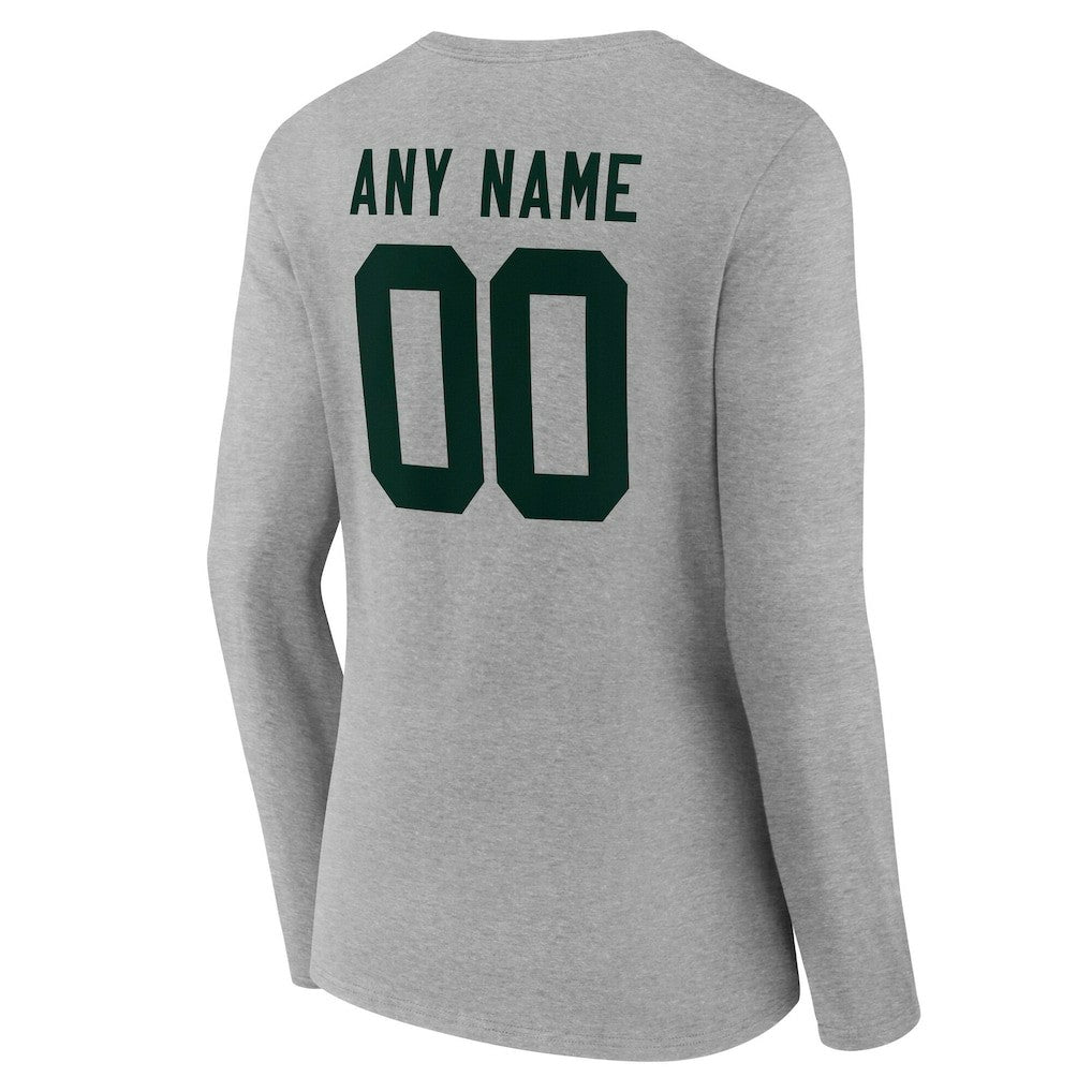 Green Bay Packers Women's Team Authentic Personalized Name & Number Long Sleeve V-Neck T-Shirt Gray