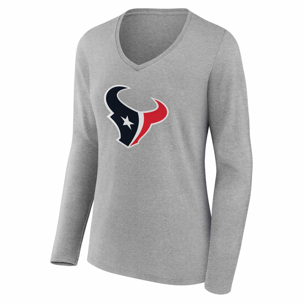 Houston Texans Women's Team Authentic Personalized Name & Number Long Sleeve V-Neck T-Shirt Gray