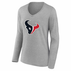 Houston Texans Women's Team Authentic Personalized Name & Number Long Sleeve V-Neck T-Shirt Gray