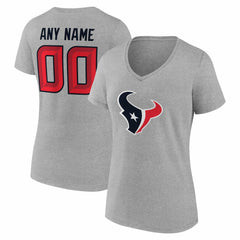 Houston Texans Women's Team Authentic Personalized Name & Number V-Neck T-Shirt Gray