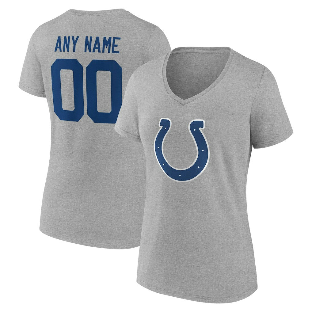 Indianapolis Colts Women's Team Authentic Personalized Name & Number V-Neck T-Shirt Gray