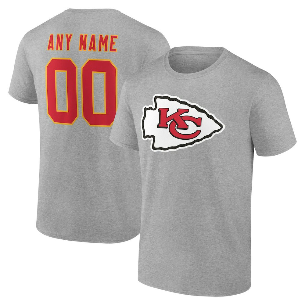 Kansas City Chiefs Team Authentic Personalized Name & Number T-Shirt Gray