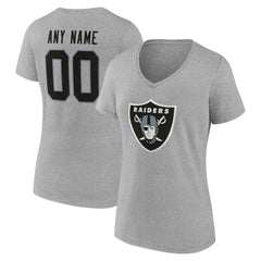 Las Vegas Raiders Women's Team Authentic Personalized Name & Number V-Neck T-Shirt Gray