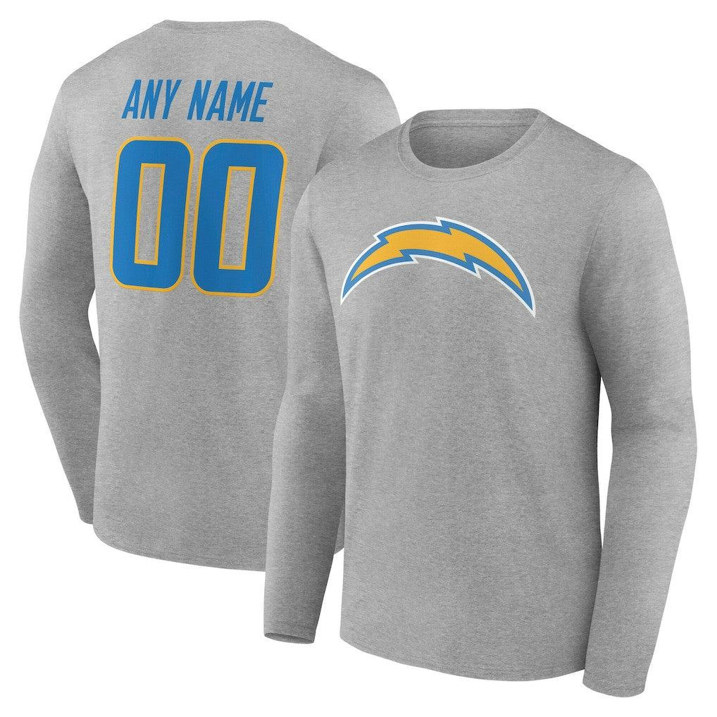 Los Angeles Chargers Team Authentic Personalized Name & Number Long Sleeve T-Shirt Gray