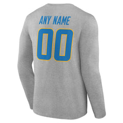 Los Angeles Chargers Team Authentic Personalized Name & Number Long Sleeve T-Shirt Gray