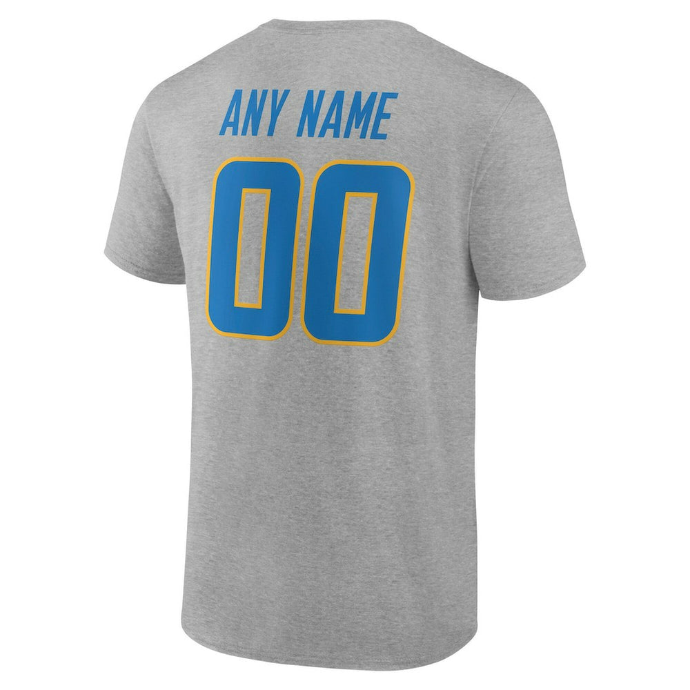 Los Angeles Chargers Team Authentic Personalized Name & Number T-Shirt Gray