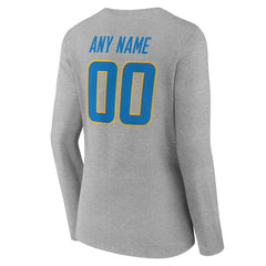 Los Angeles Chargers Women's Team Authentic Personalized Name & Number Long Sleeve V-Neck T-Shirt Gray