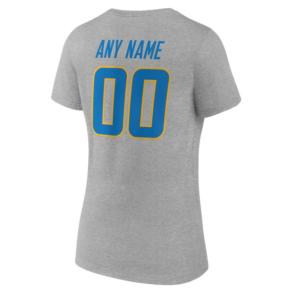 Los Angeles Chargers Women's Team Authentic Personalized Name & Number V-Neck T-Shirt Gray