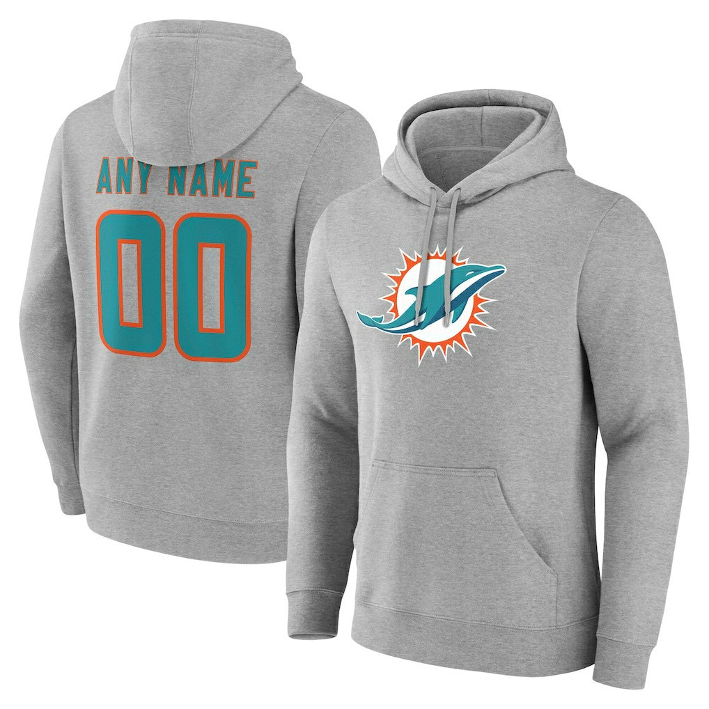 Miami Dolphins Team Authentic Personalized Name & Number Hoodie Gray