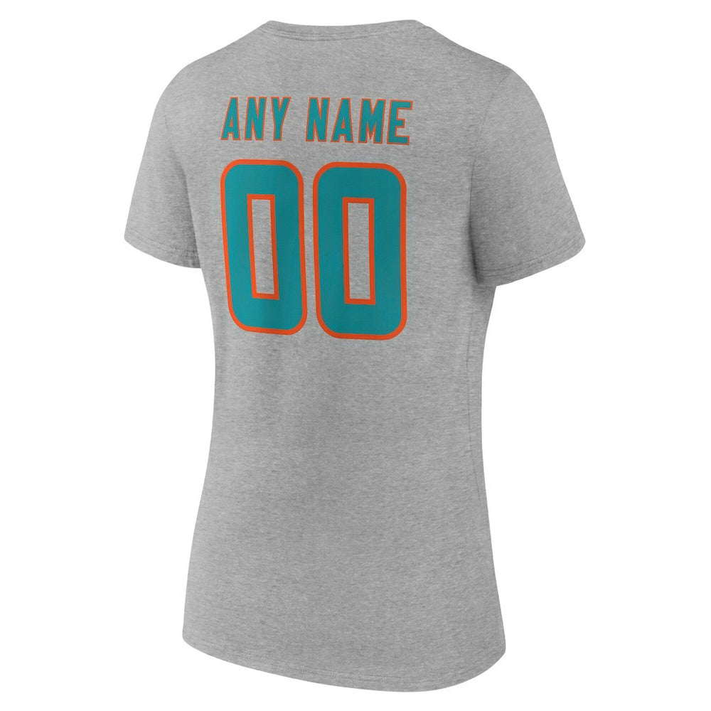 Miami Dolphins Women's Team Authentic Personalized Name & Number V-Neck T-Shirt Gray