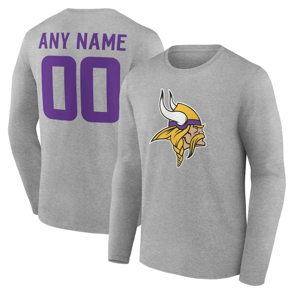Minnesota Vikings Team Authentic Personalized Name & Number Long Sleeve T-Shirt Gray