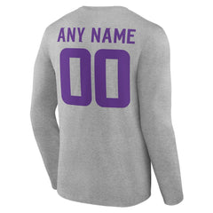 Minnesota Vikings Team Authentic Personalized Name & Number Long Sleeve T-Shirt Gray