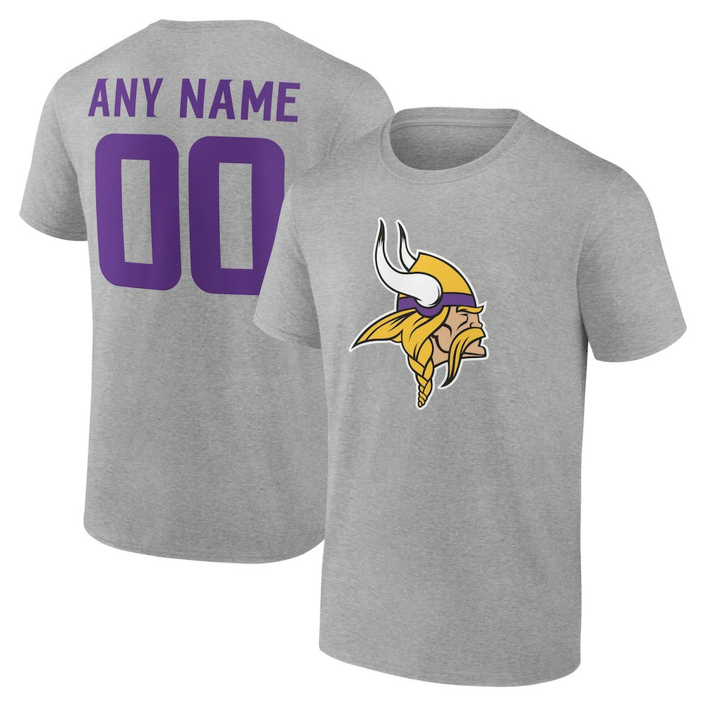Minnesota Vikings Team Authentic Personalized Name & Number T-Shirt Gray