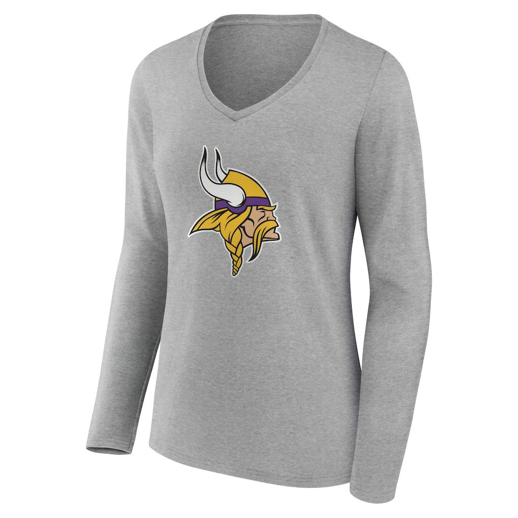 Minnesota Vikings Women's Team Authentic Personalized Name & Number Long Sleeve V-Neck T-Shirt Gray
