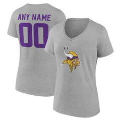 Minnesota Vikings Women's Team Authentic Personalized Name & Number V-Neck T-Shirt Gray