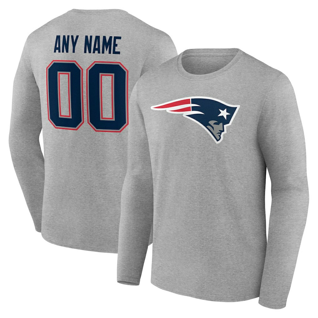 New England Patriots Team Authentic Personalized Name & Number Long Sleeve T-Shirt Gray