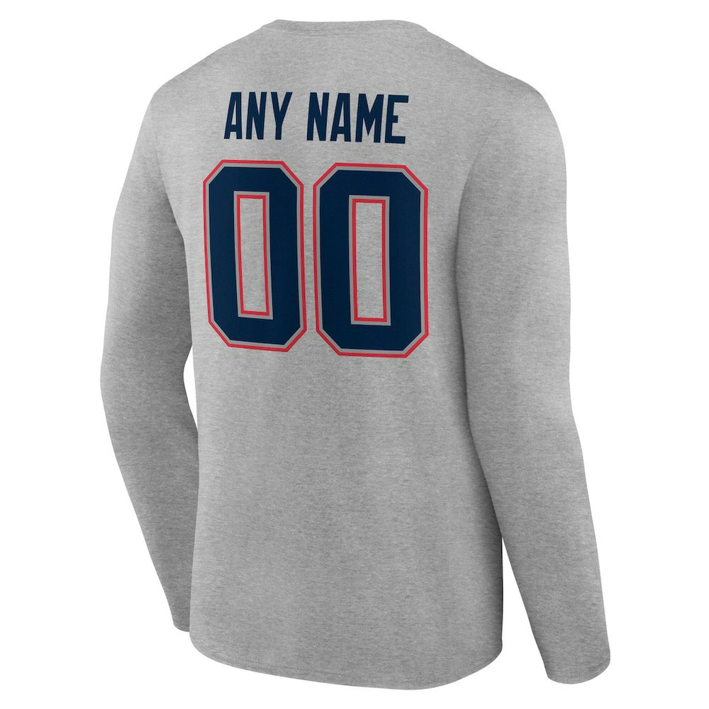 New England Patriots Team Authentic Personalized Name & Number Long Sleeve T-Shirt Gray
