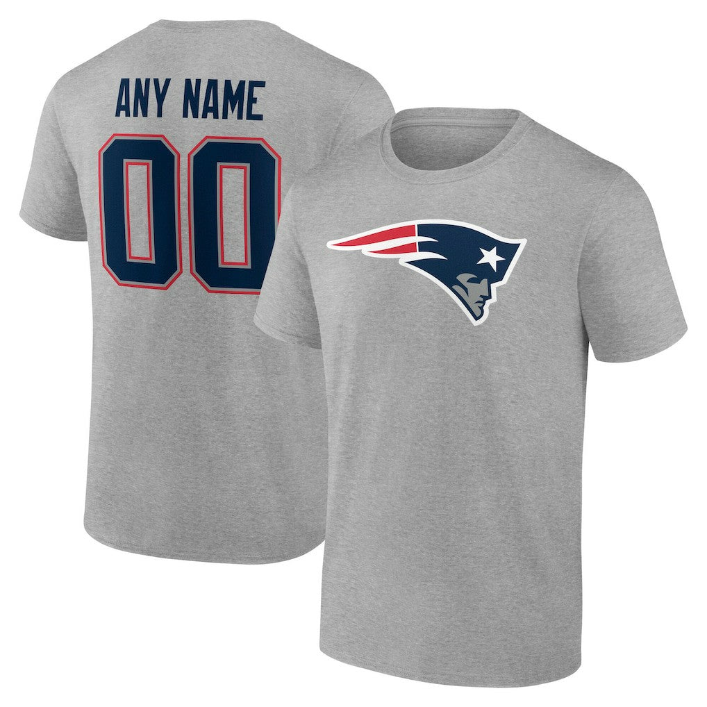 New England Patriots Team Authentic Personalized Name & Number T-Shirt Gray