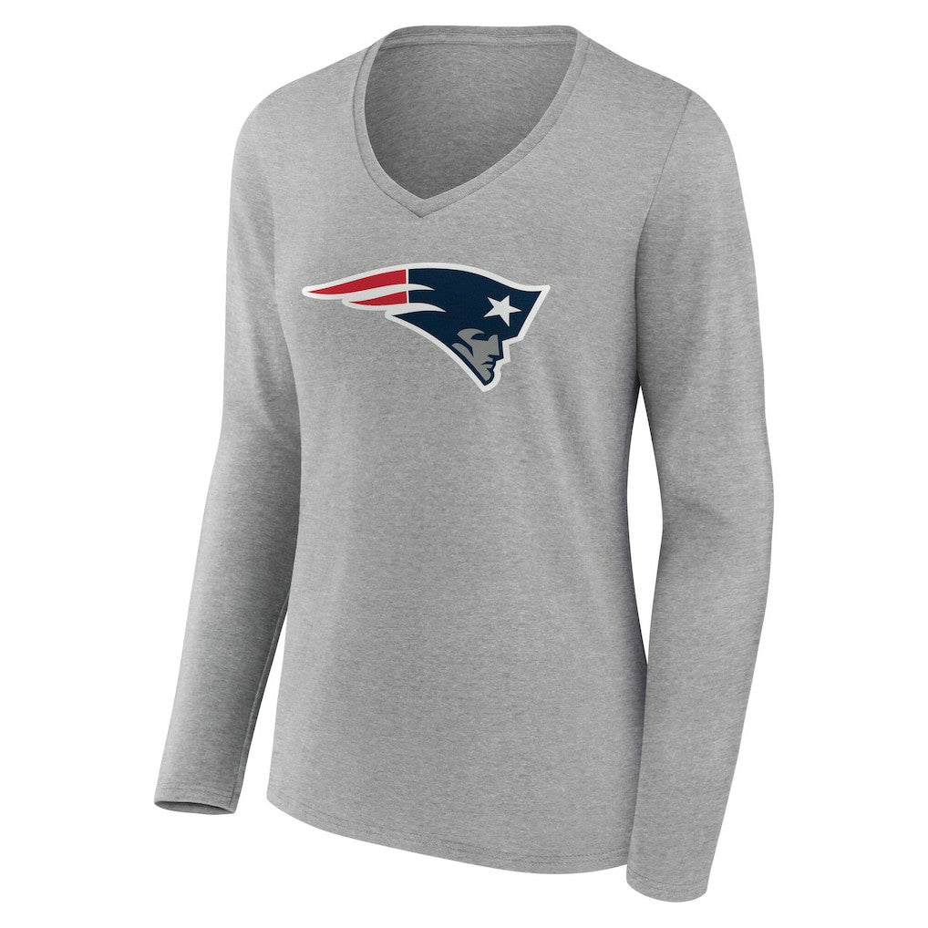 New England Patriots Women's Team Authentic Personalized Name & Number Long Sleeve V-Neck T-Shirt Gray