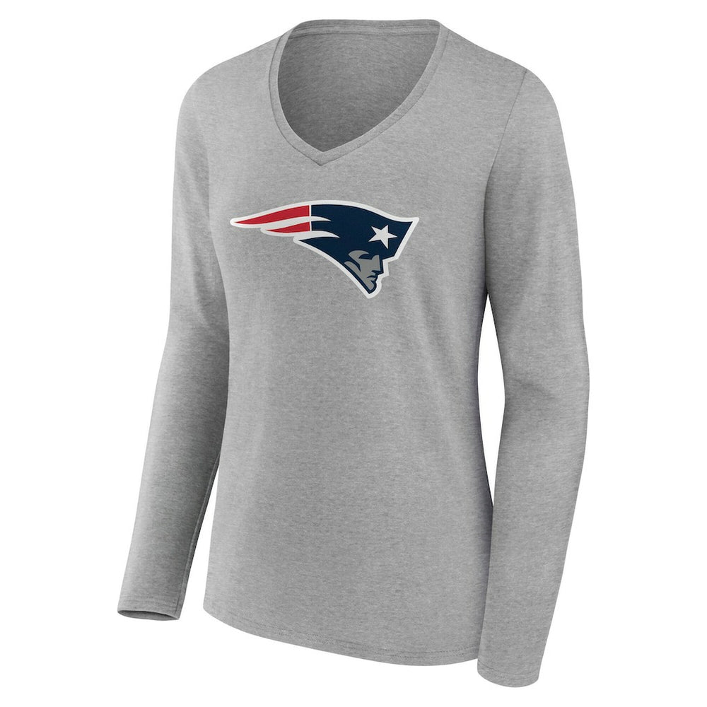 New England Patriots Women's Team Authentic Personalized Name & Number Long Sleeve V-Neck T-Shirt Gray