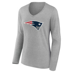 New England Patriots Women's Team Authentic Personalized Name & Number Long Sleeve V-Neck T-Shirt Gray