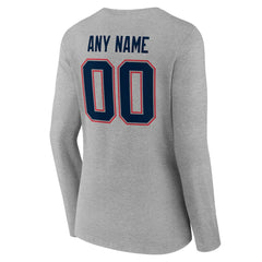 New England Patriots Women's Team Authentic Personalized Name & Number Long Sleeve V-Neck T-Shirt Gray