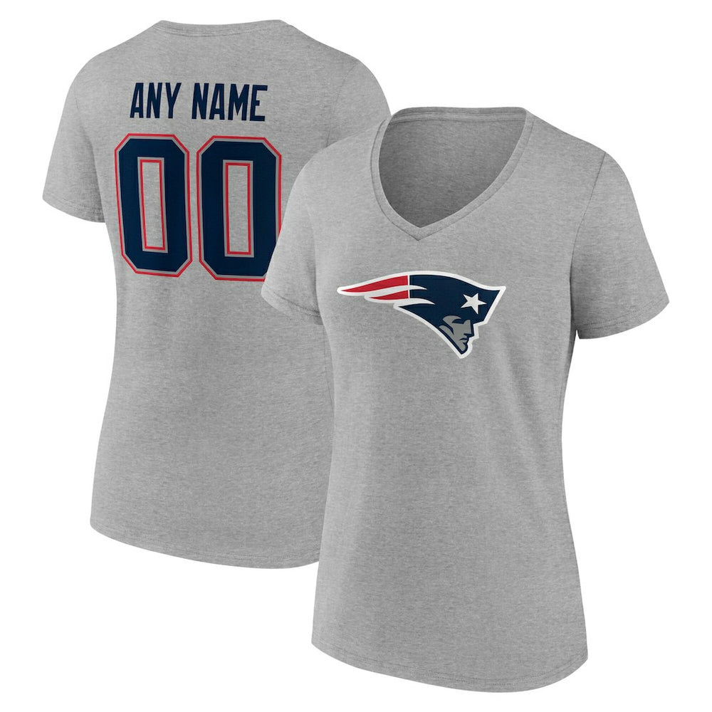 New England Patriots Women's Team Authentic Personalized Name & Number V-Neck T-Shirt Gray