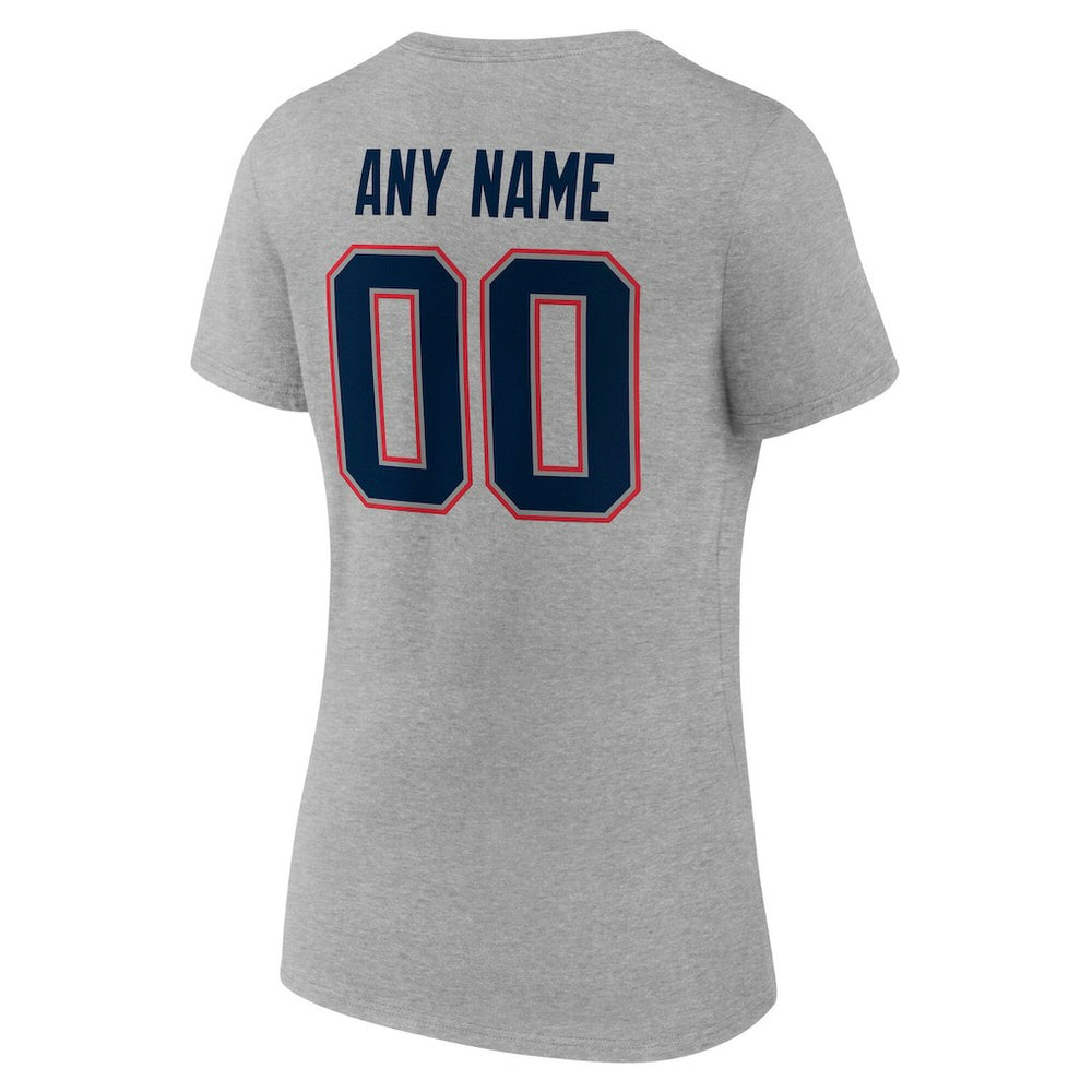 New England Patriots Women's Team Authentic Personalized Name & Number V-Neck T-Shirt Gray