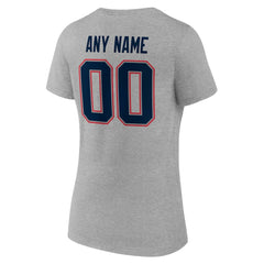 New England Patriots Women's Team Authentic Personalized Name & Number V-Neck T-Shirt Gray