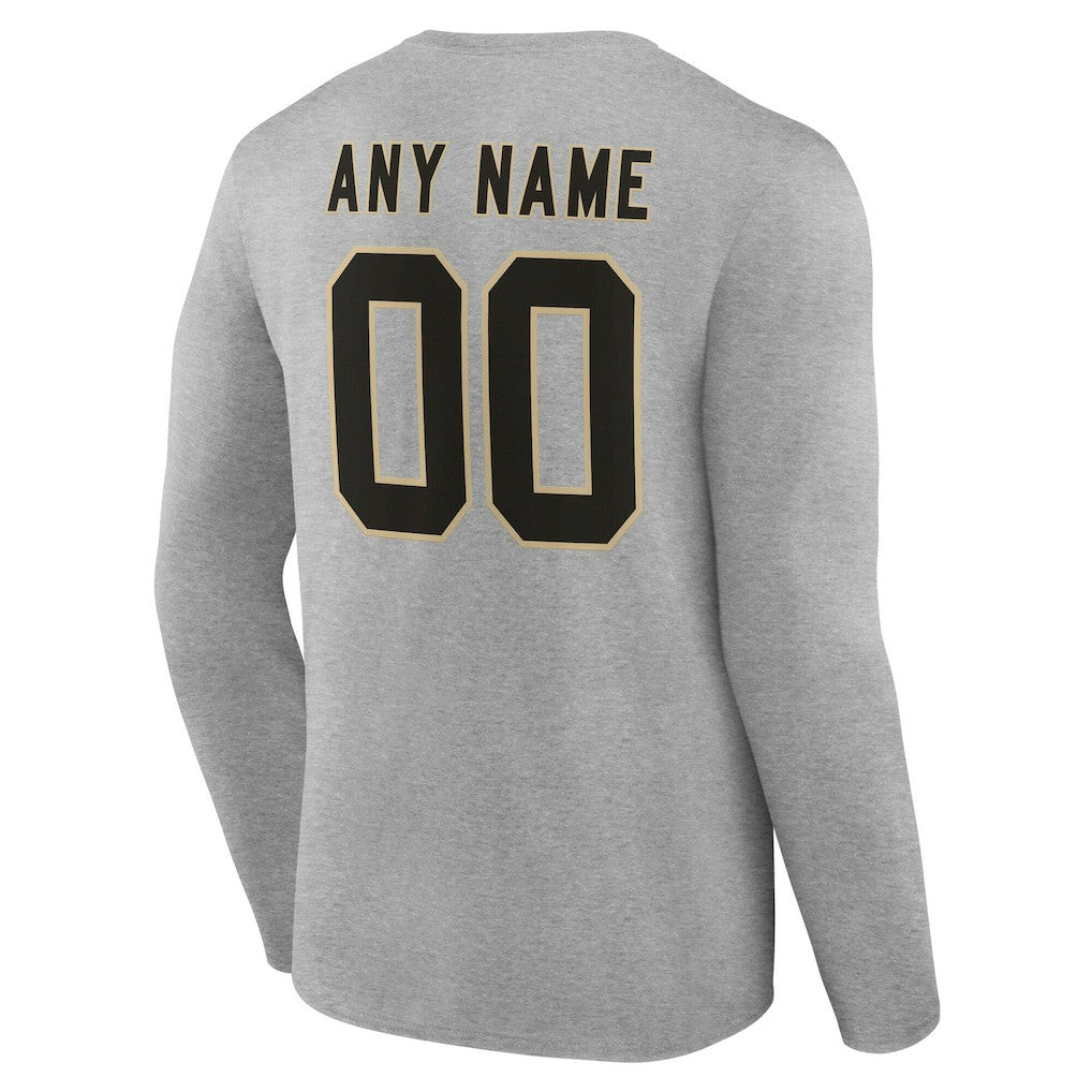 New Orleans Saints Team Authentic Personalized Name & Number Long Sleeve T-Shirt Gray