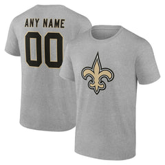 New Orleans Saints Team Authentic Personalized Name & Number T-Shirt Gray