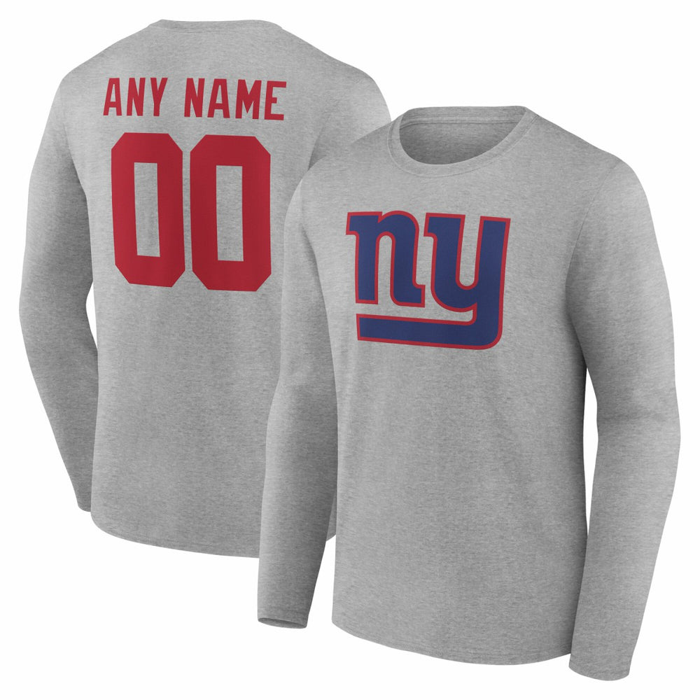 New York Giants Team Authentic Personalized Name & Number Long Sleeve T-Shirt Gray