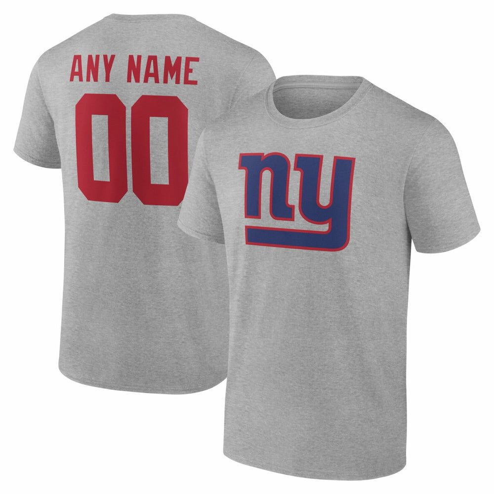 New York Giants Team Authentic Personalized Name & Number T-Shirt Gray