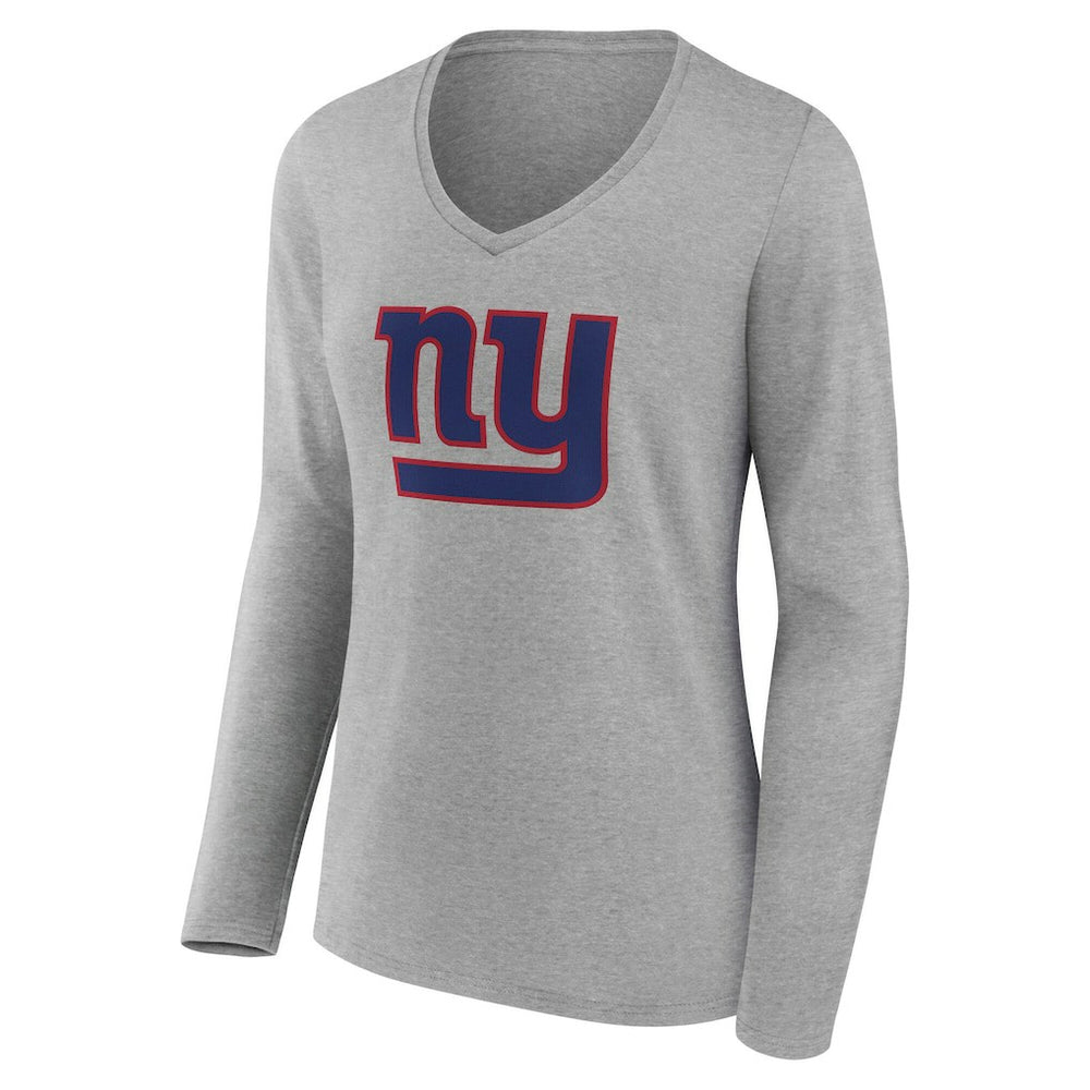 New York Giants Women's Team Authentic Personalized Name & Number Long Sleeve V-Neck T-Shirt Gray
