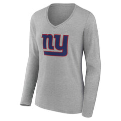 New York Giants Women's Team Authentic Personalized Name & Number Long Sleeve V-Neck T-Shirt Gray