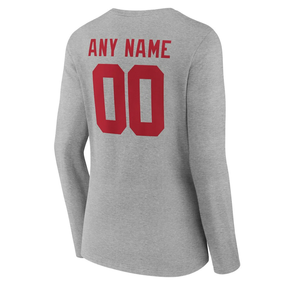 New York Giants Women's Team Authentic Personalized Name & Number Long Sleeve V-Neck T-Shirt Gray