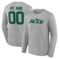 New York Jets Team Authentic Personalized Name & Number Long Sleeve T-Shirt Gray