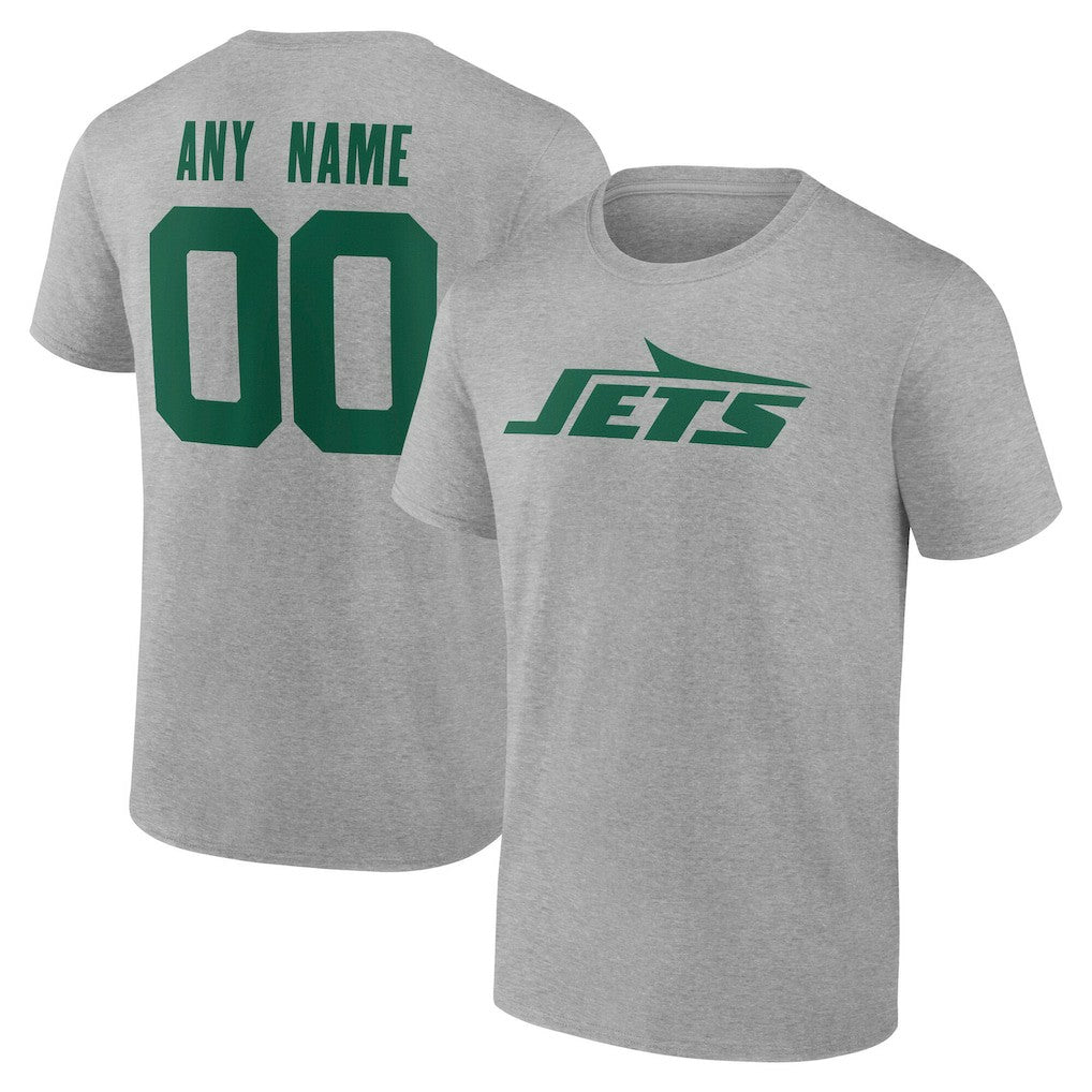 New York Jets Team Authentic Personalized Name & Number T-Shirt Gray