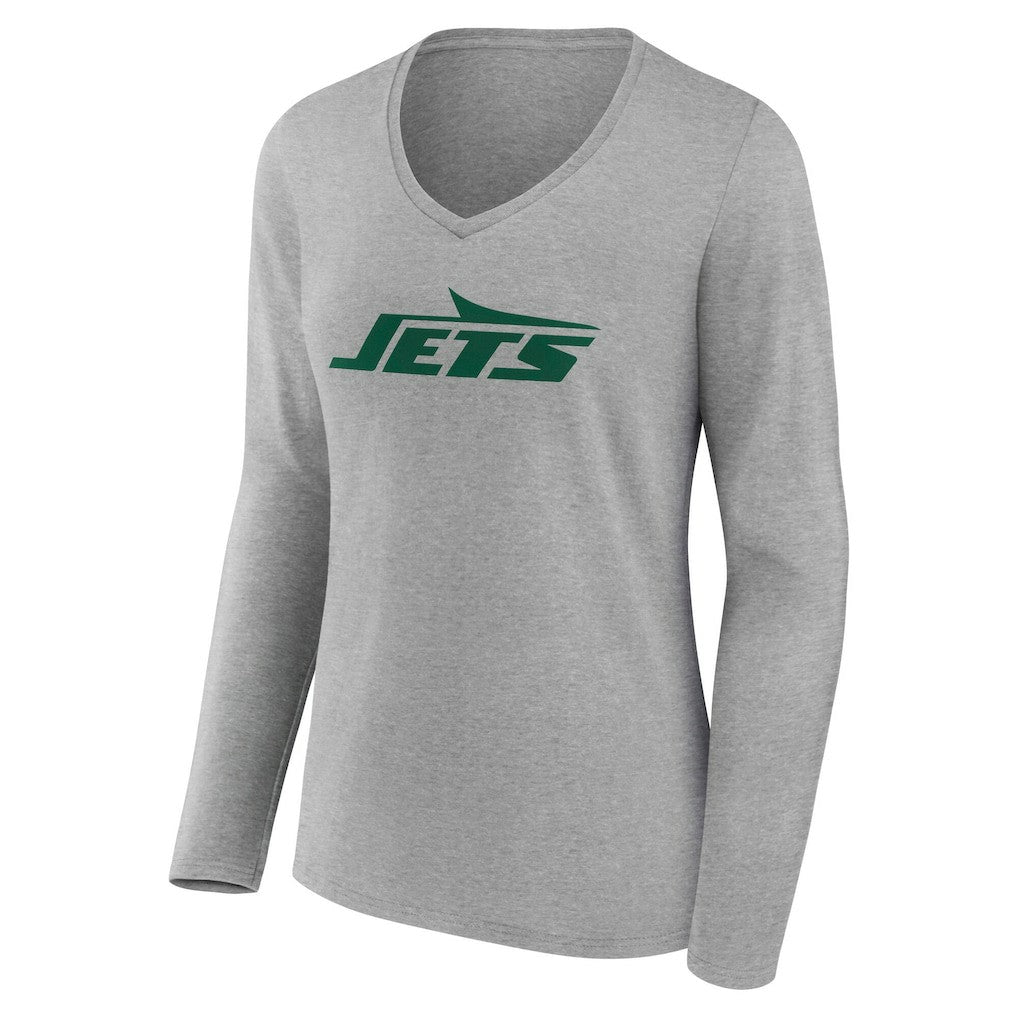 New York Jets Women's Team Authentic Personalized Name & Number Long Sleeve V-Neck T-Shirt Gray