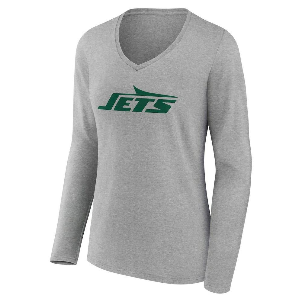 New York Jets Women's Team Authentic Personalized Name & Number Long Sleeve V-Neck T-Shirt Gray