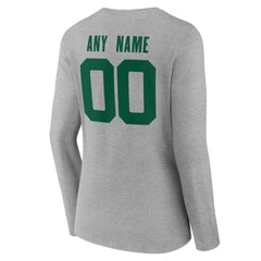 New York Jets Women's Team Authentic Personalized Name & Number Long Sleeve V-Neck T-Shirt Gray