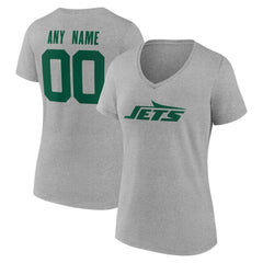 New York Jets Women's Team Authentic Personalized Name & Number V-Neck T-Shirt Gray