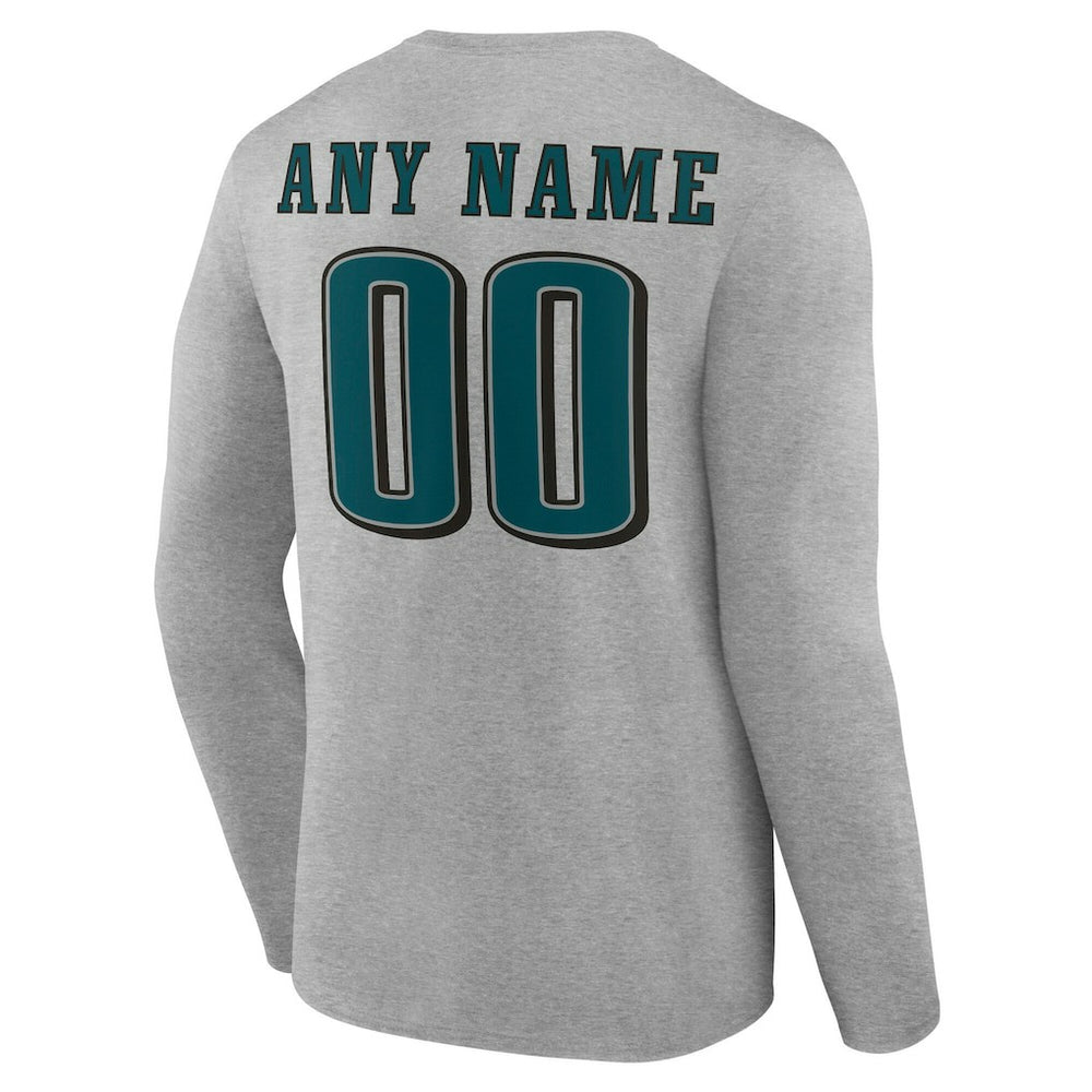 Philadelphia Eagles Team Authentic Personalized Name & Number Long Sleeve T-Shirt Gray