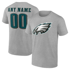 Philadelphia Eagles Team Authentic Personalized Name & Number T-Shirt Gray