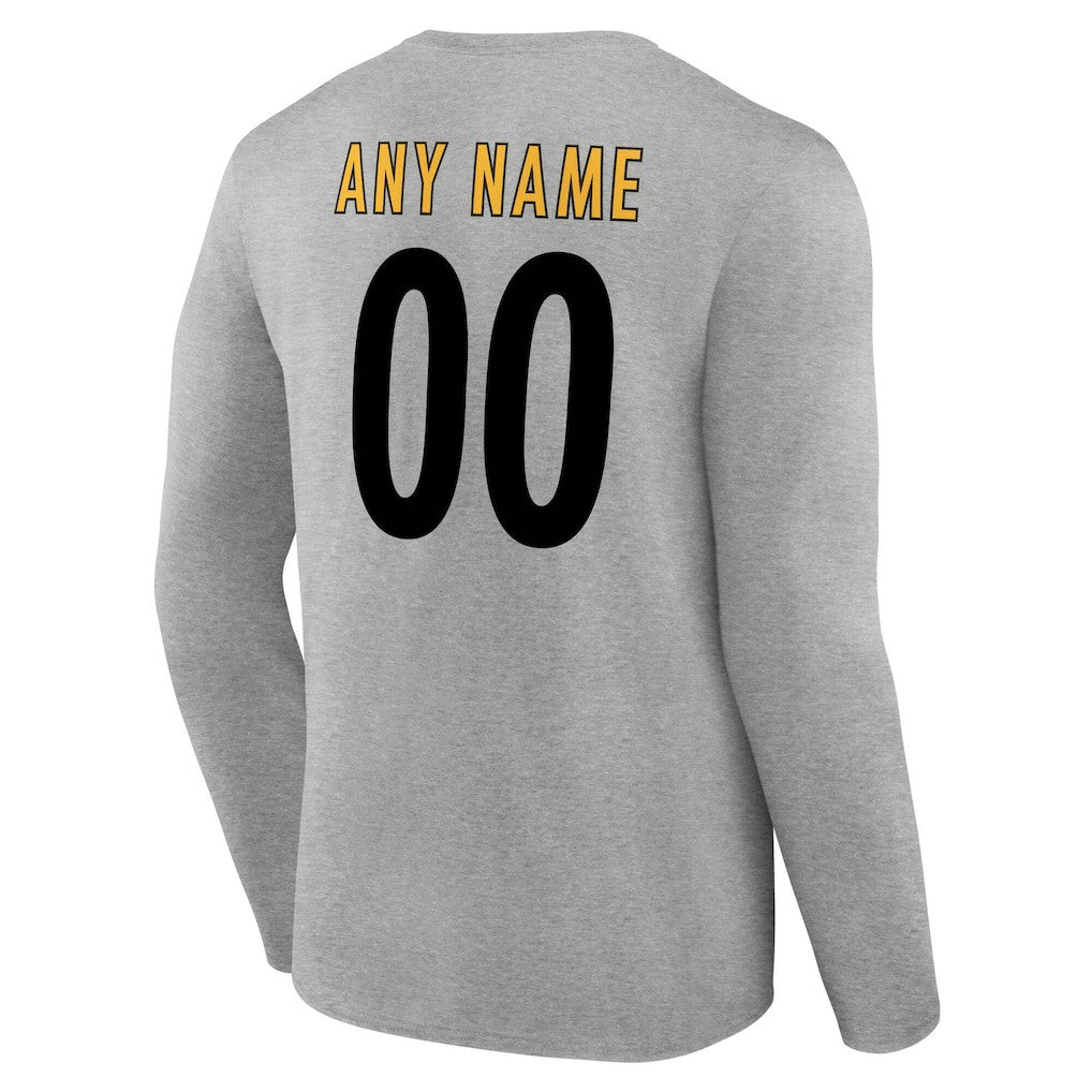 Pittsburgh Steelers Team Authentic Personalized Name & Number Long Sleeve T-Shirt Gray