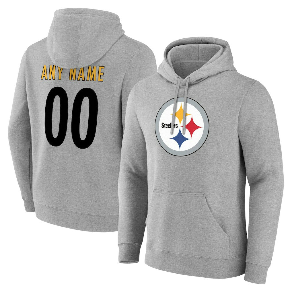 Pittsburgh Steelers Team Authentic Personalized Name & Number Hoodie Gray